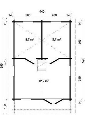 Gartenhaus mit Isolierverglasung Oelland G 70mm 440x595cm mit Schlafboden