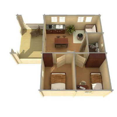 Gartenhaus mit Isolierverglasung VALENCIA A 70mm 620x770cm mit Schlafboden