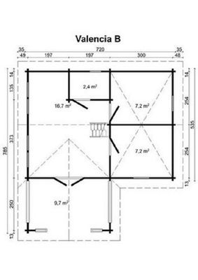 Gartenhaus mit Isolierverglasung VALENCIA B 70mm 720x785cm mit Schlafboden