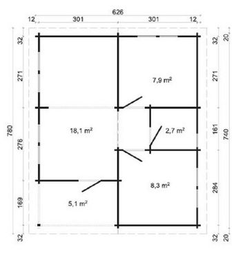 Ferienhaus mit Isolierverglasung ARLANZON B 70mm 626x740cm Gartenhaus