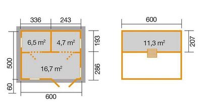Weekendhaus Typ 703 Gr. 1, 70 mm, natur , 600 x 500 cm