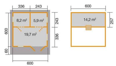Weekendhaus Typ 703 Gr. 2, 70 mm, natur , 600 x 600 cm
