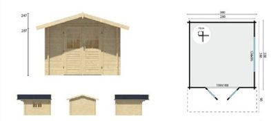 Gartenhaus Blockhütte Lennart 58mm Isolierverglast 300cm x 300cm