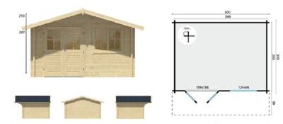 Gartenhaus Blockhütte Rorik 58mm Isolierverglast 300cm x 400cm