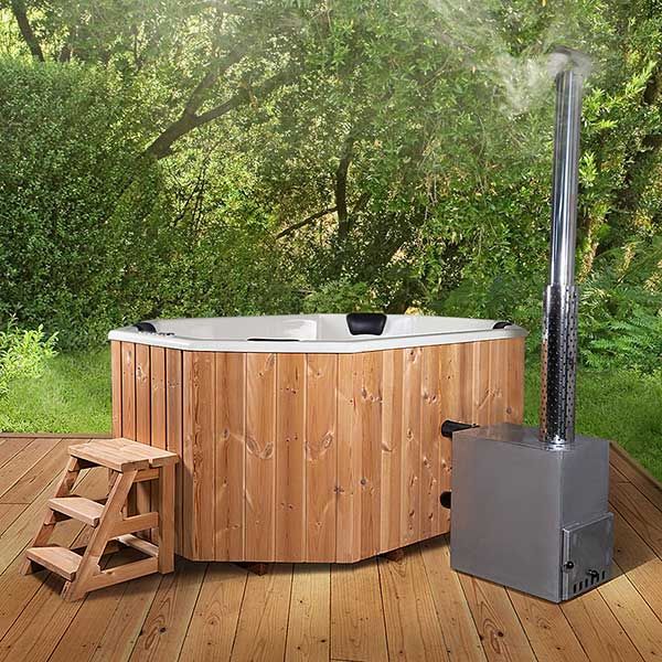 Badezuber für 9 Pers. 2.4×1.8m mit GFK Einsatz Oxagonal