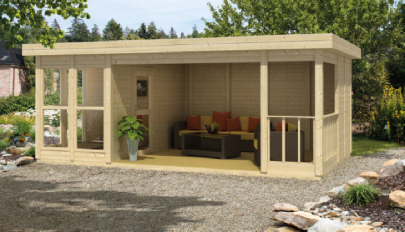 Gartenhaus Lisette + Boden + Doppelwandverkleidung Isolierverglast 19mm 608cm x 360cm