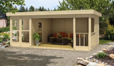 Gartenhaus Lisette + Boden + Doppelwandverkleidung Isolierverglast 19mm 608cm x 360cm