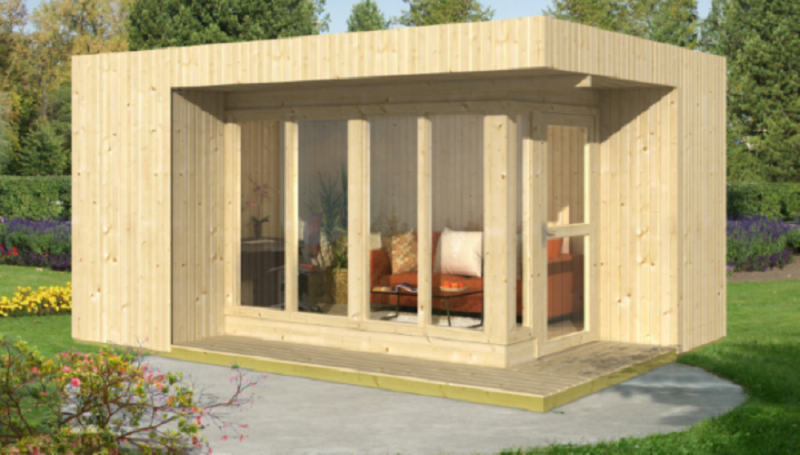 Gartenhaus Elin + Boden + Doppelwandverkleidung Isolierverglast 19mm 477cm x 351cm