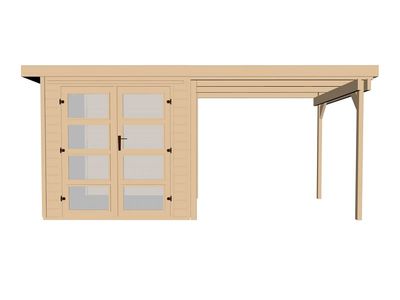 weka Gartenhaus 321 B Gr. 5, natur, 19 mm, Doppeltür Milchglas, Anbau 230 cm , 529 x 250cm