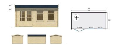 Gartenhaus Blockhütte Justine 500 x 250 cm , 40mm