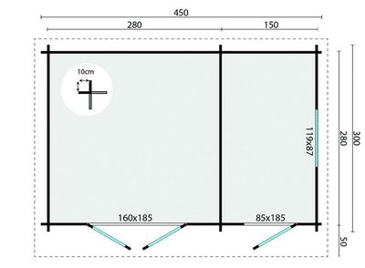 Gartenhaus Elizabeth in 40mm Wandstärke 450 x 300 cm