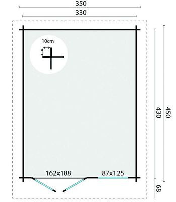 Gartenhaus Alex in 40mm Wandstärke 350 x 450 cm