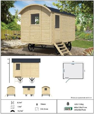 Gartenhaus Vorgefertigter Bauwagen Joey, Zirkuswagen mit MULTI-EINGANG - 360cm