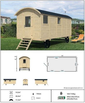 Gartenhaus Vorgefertigter Bauwagen Angelo , Zirkuswagen mit MULTI-EINGANG - 600cm