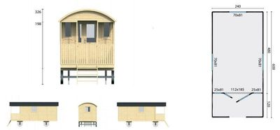 Gartenhaus Vorgefertigter Bauwagen Johnny , Zirkuswagen mit  Vordereingang - 600cm