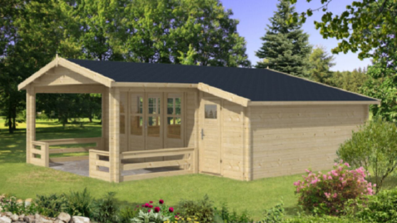 Gartenhaus Blockhütte Liverpool Seite+150 Isolierverglast 58mm 540cm x 690cm