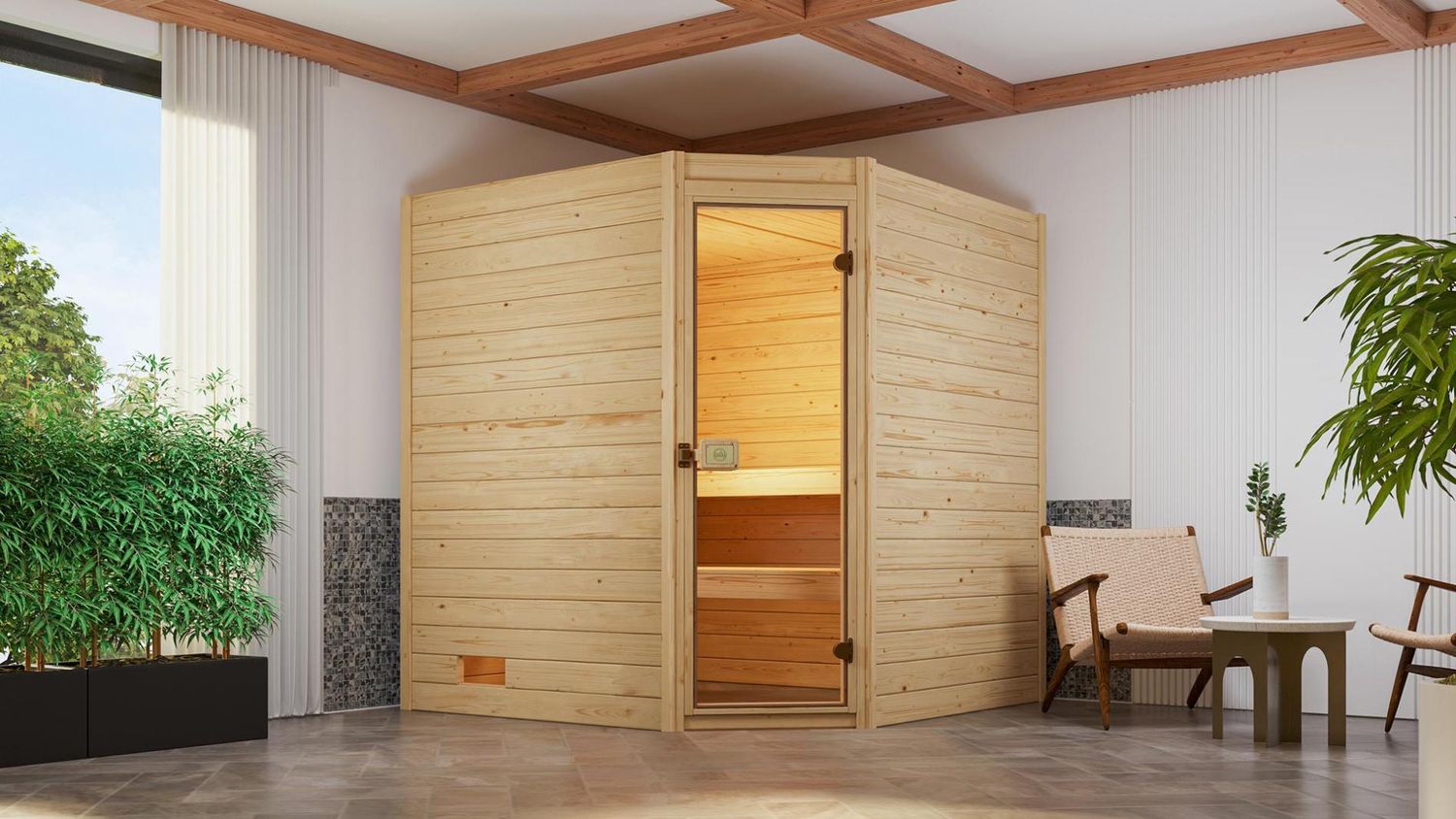 Massivholzsauna Valida Eck 2