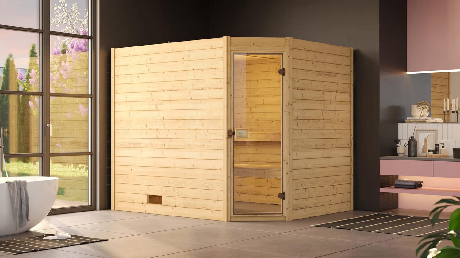 Massivholzsauna Valida Eck 3