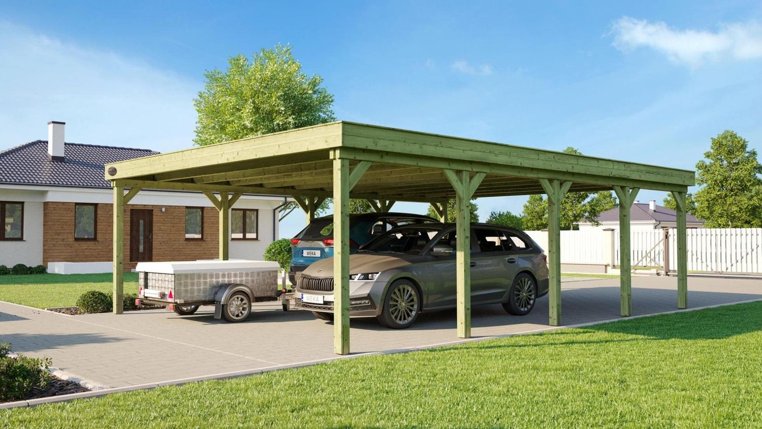 weka Doppelcarport 609 Gr. 2 mit Stahltrapezblechdach , 576 x 784 cm