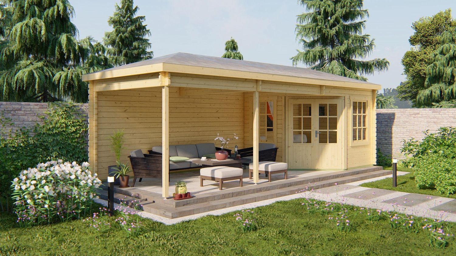 Gartenhaus Blockhütte Bertil 45mm 800cm x 300cm