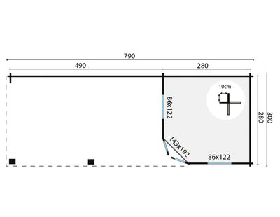 Gartenhaus Blockhütte Bertil 45mm 800cm x 300cm