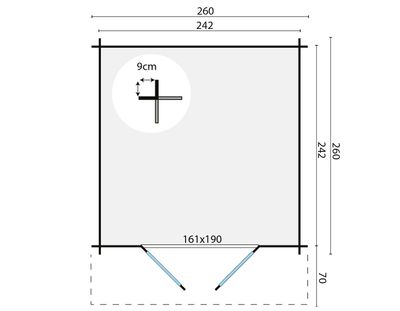 Gartenhaus Blockhütte Gitte 28mm 260cm x 260cm