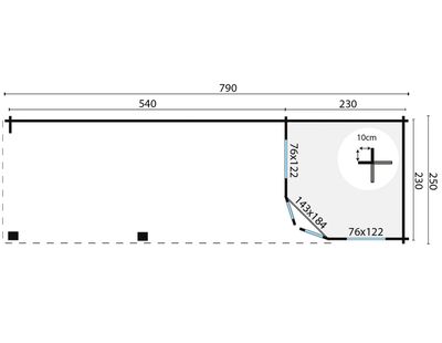 Gartenhaus Blockhütte Gretel 45mm 800cm x 250cm