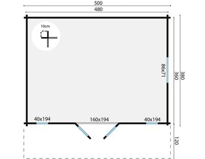 Gartenhaus Blockhütte Gustav 45mm 380cm x 500cm