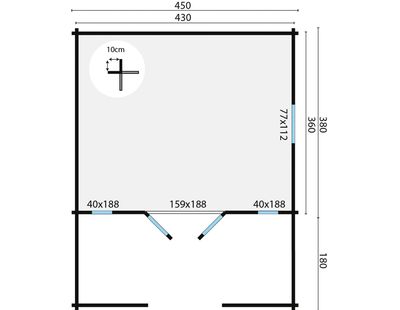 Gartenhaus Blockhütte Heino 45mm 380cm x 450cm