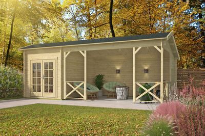 Gartenhaus Blockhütte / offene Scheune Kukka (Hausmass 250x350) 40mm 700cm x 350cm