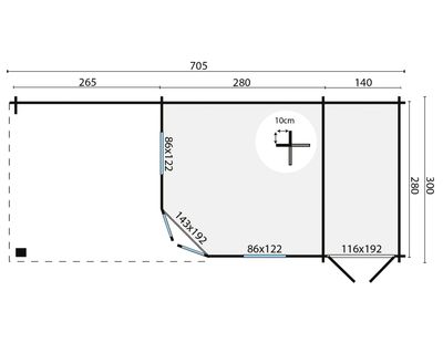 Gartenhaus Blockhütte Olson + Anbau + Schleppdach 45mm 300cm x 714cm