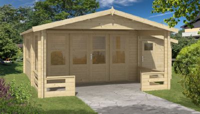 Gartenhaus Blockhütte Coventry Seite+150 58mm Isolierverglast 340cm x 590cm