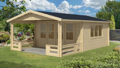 Gartenhaus Blockhütte Wigan Vordach 200cm Isolierverglast 58mm 540cm x 540cm