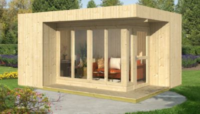 Gartenhaus Elin + Boden + Doppelwandverkleidung Isolierverglast 19mm 477cm x 351cm