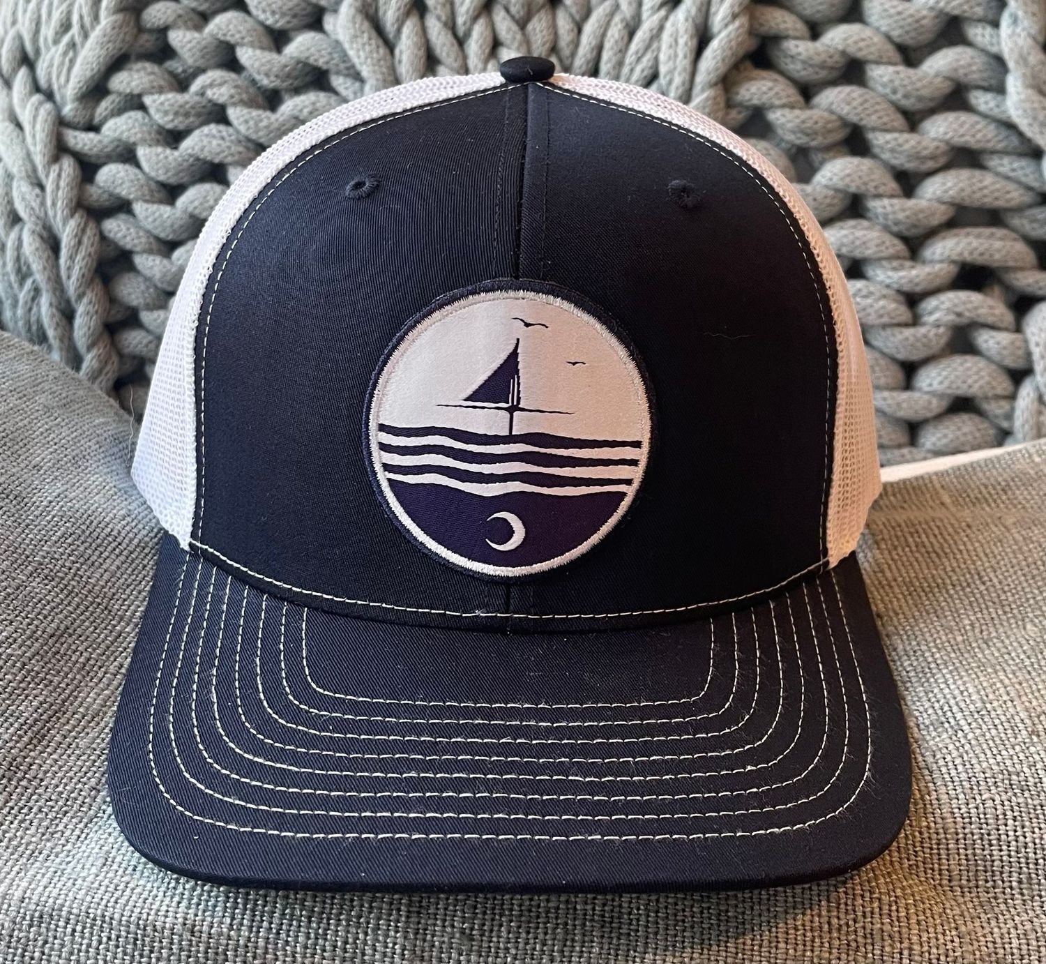 Navy front, Navy bill, White back, Navy and White At the Shore Logo Patch