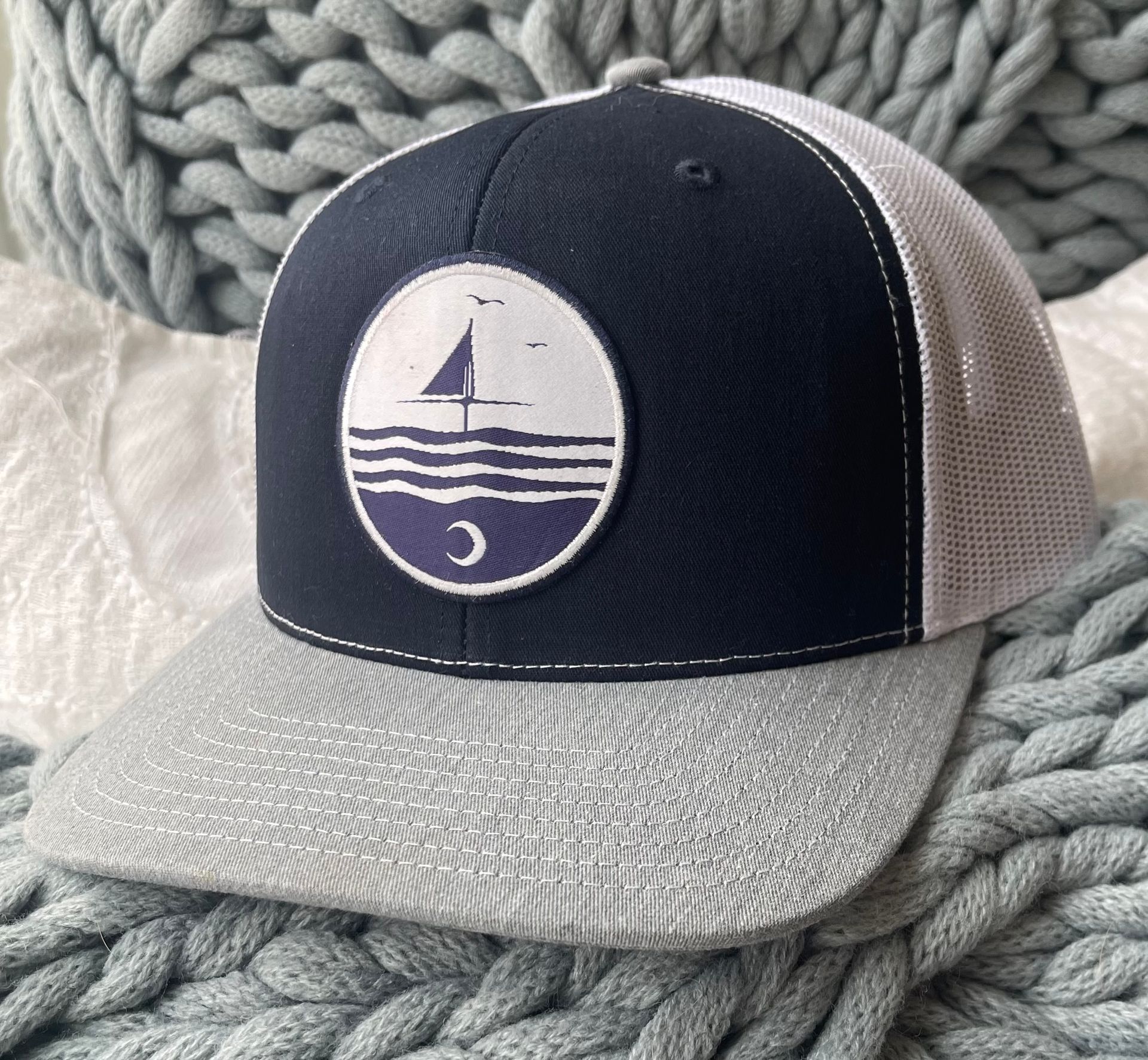 Navy front, Navy bill, White back, Navy and White At the Shore Logo Patch