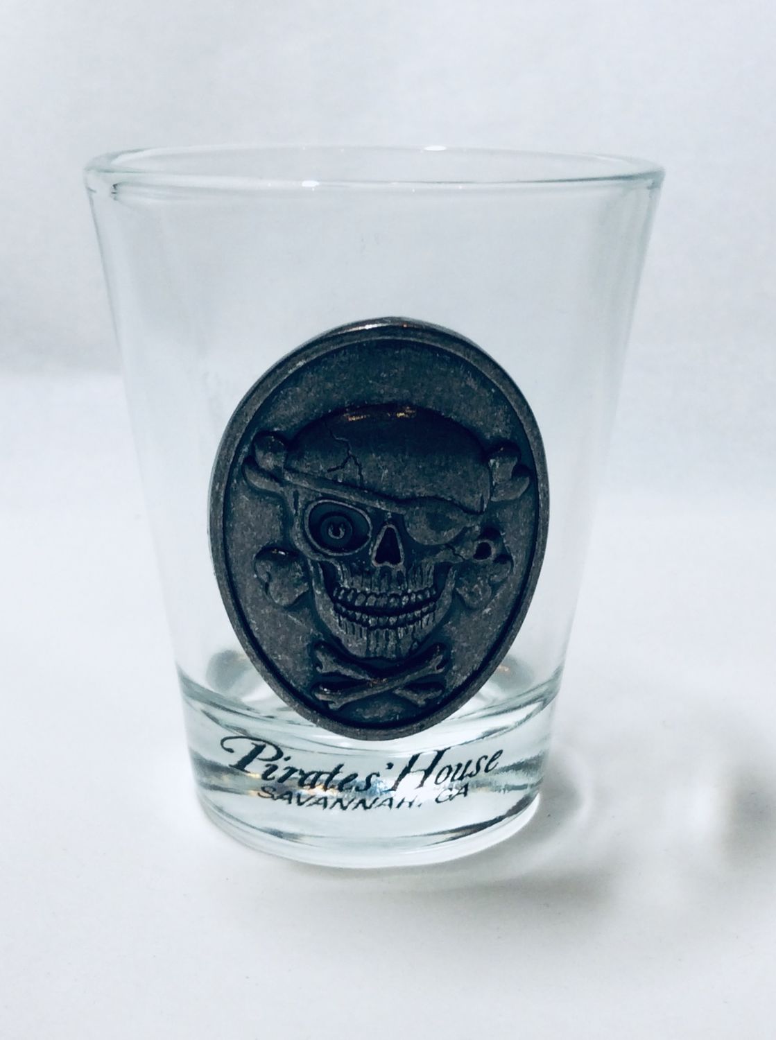 Shot Glass-Skull&amp;Bones Pewter Shield