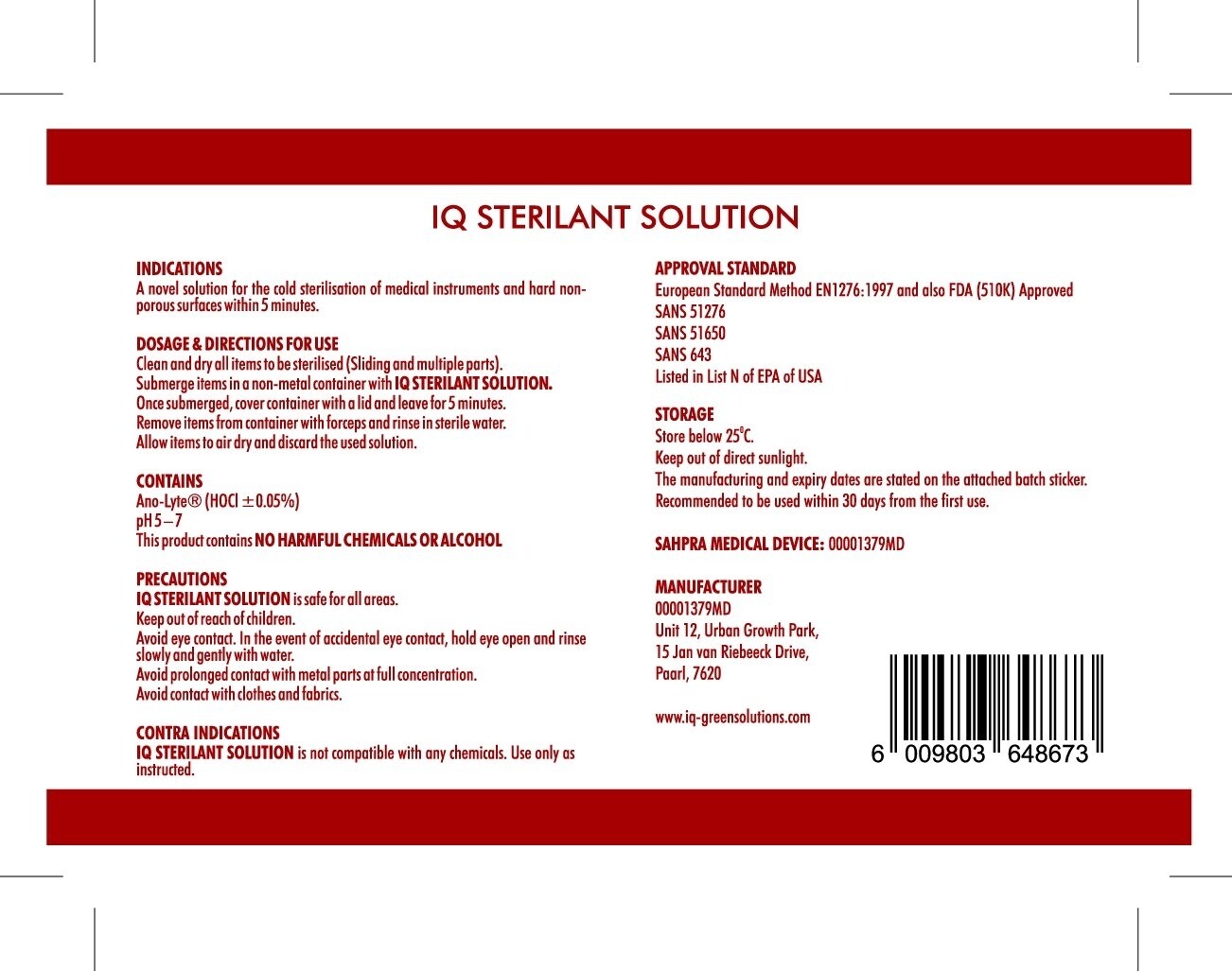 IQ Sterilant Solution IQ Sterilant Solution