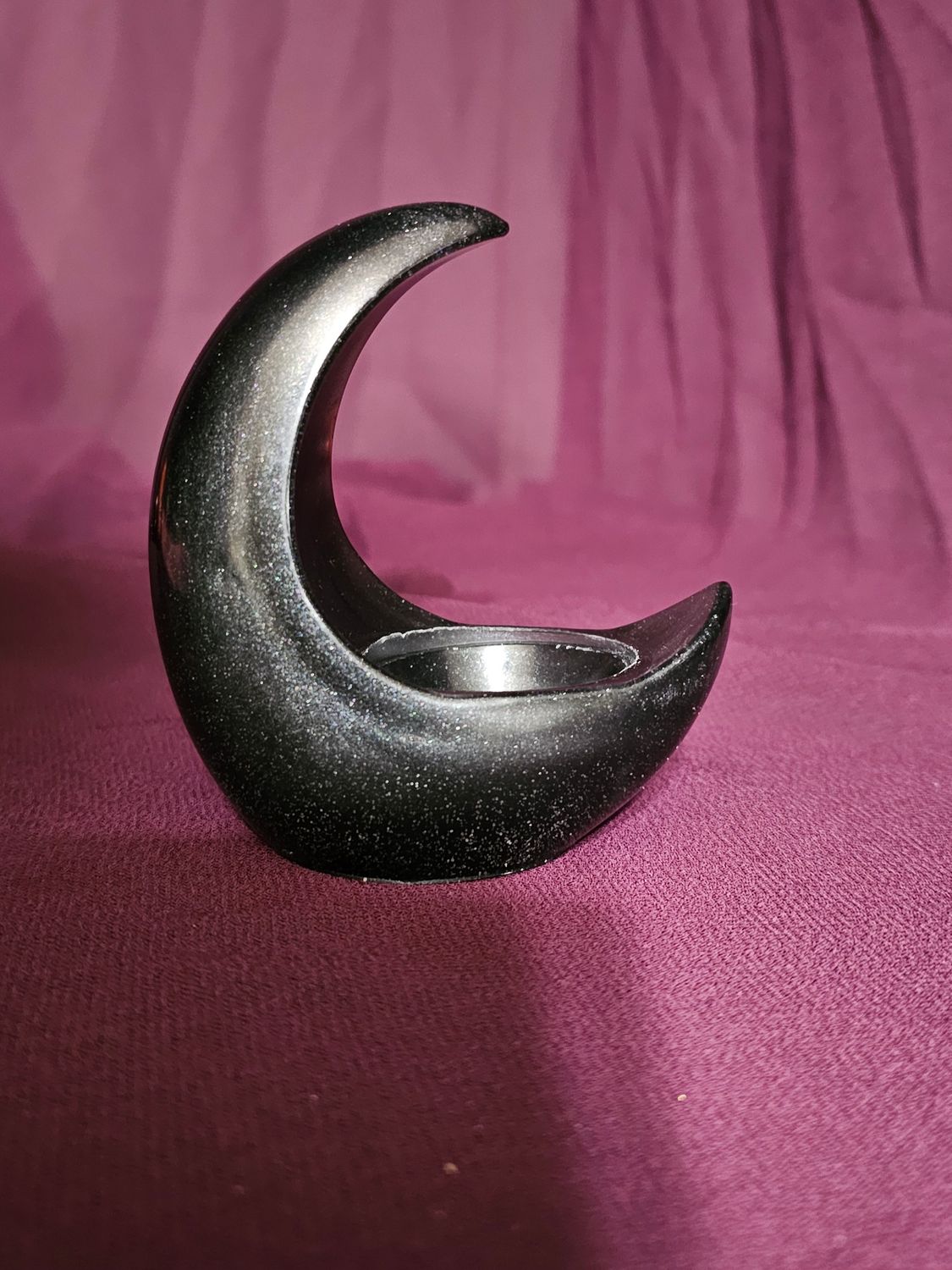 Black Crescent Moon tea light holder