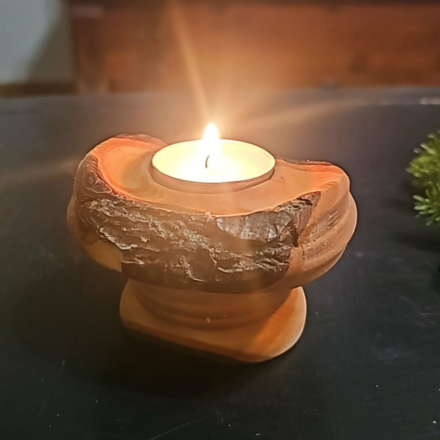 Woodturned Rustic Tealight Holder