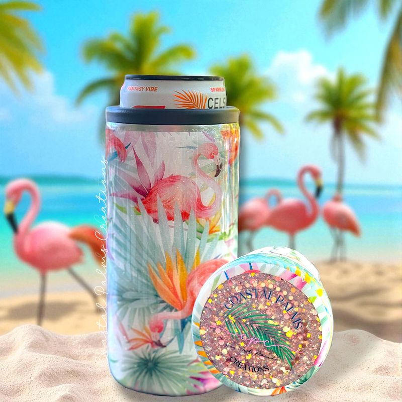 🌺 Flamingo Paradise Can Kooze - 12oz slim