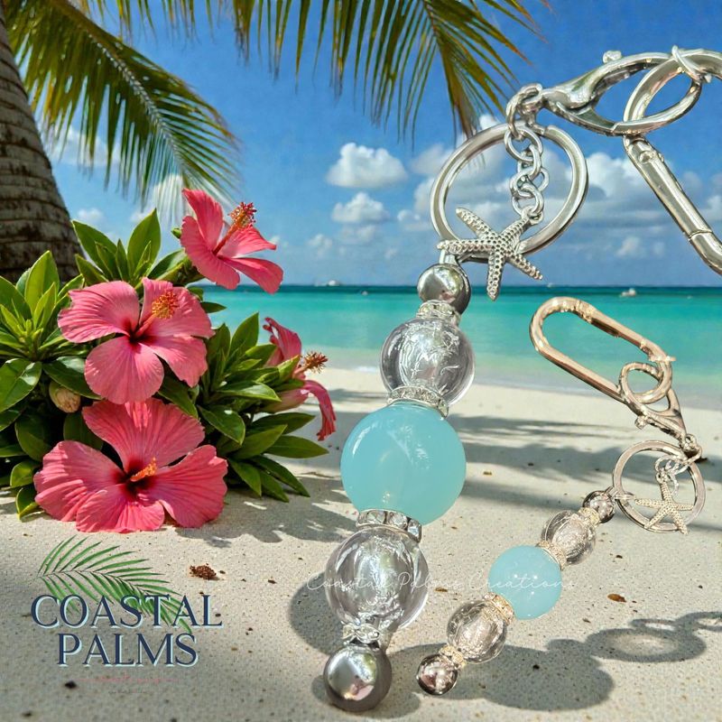 Turquoise Tides Beaded Keychain