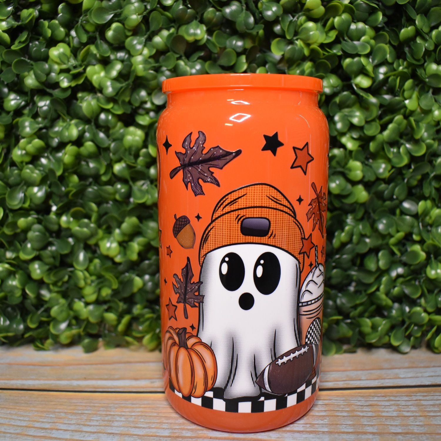 Fall Football Ghosty Glass Can