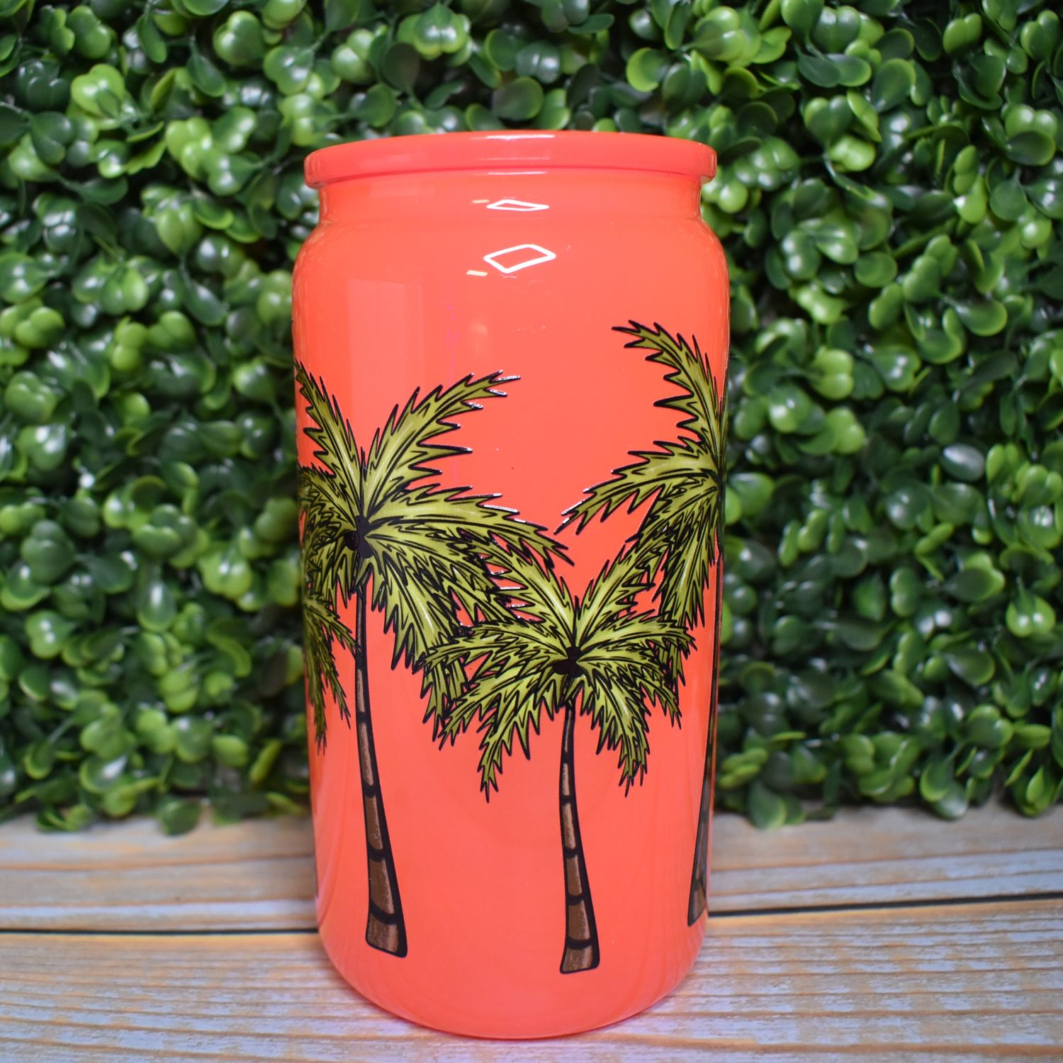 Palm Trees Glass Can