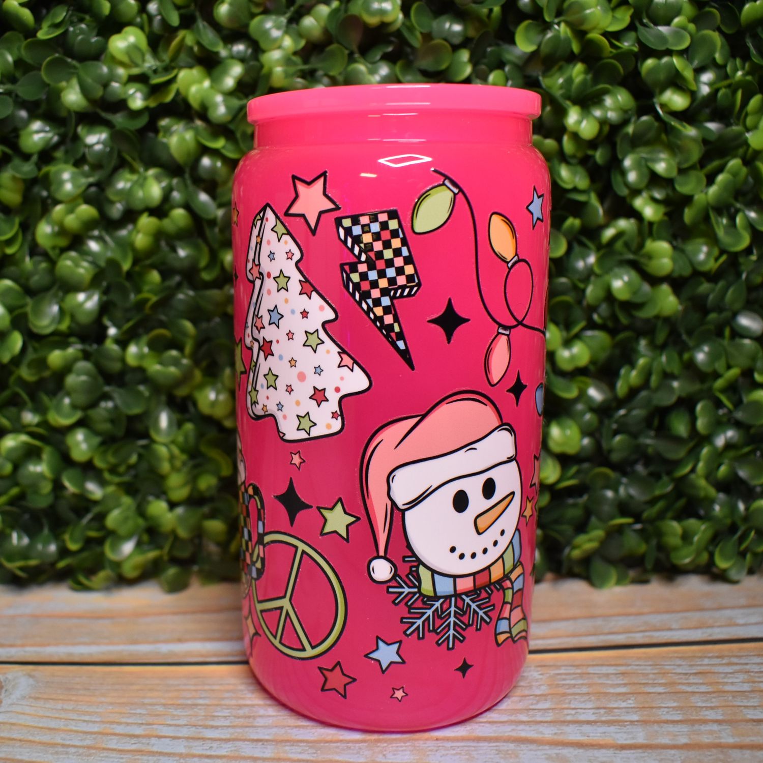 Peace Snowman and Goodies Glass Can