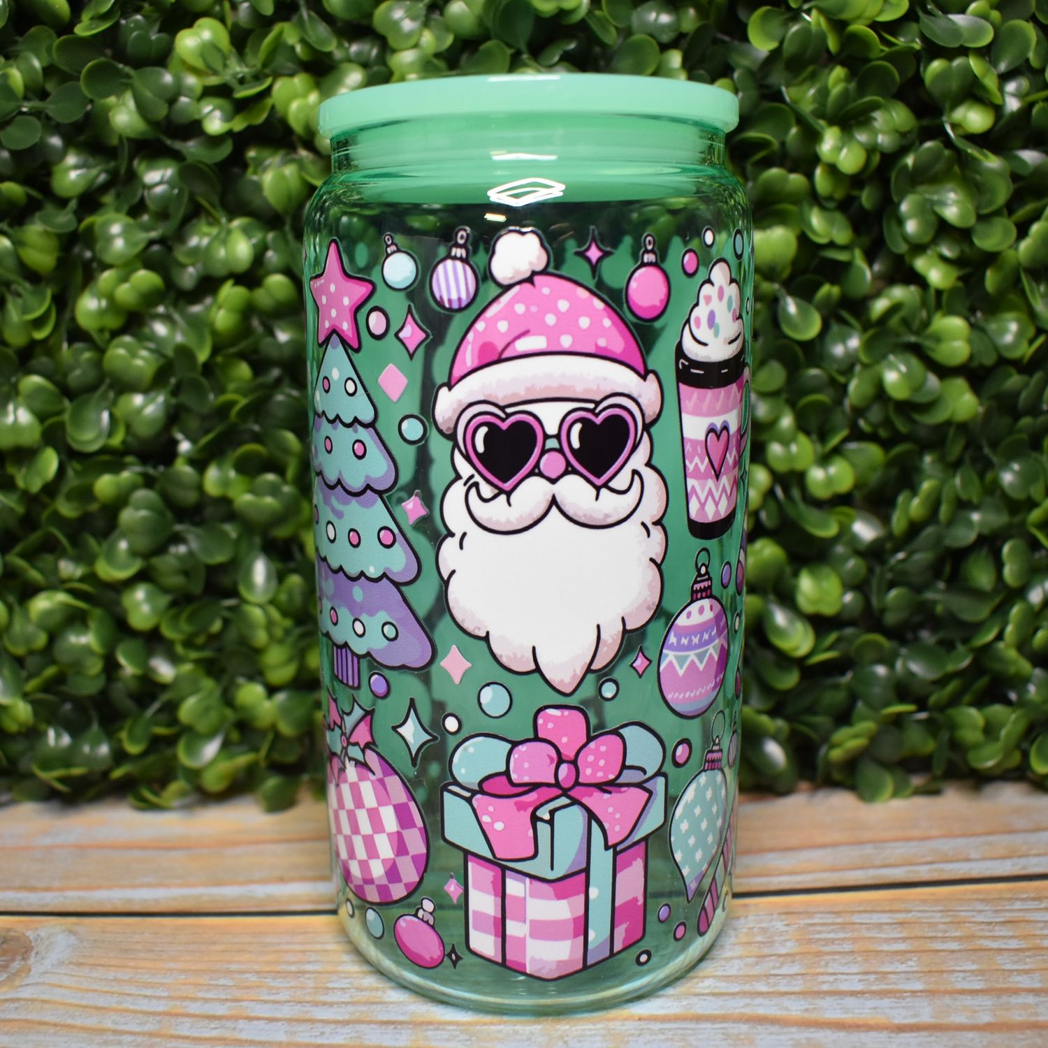 Cute Santa and Christmas Things Glass Can