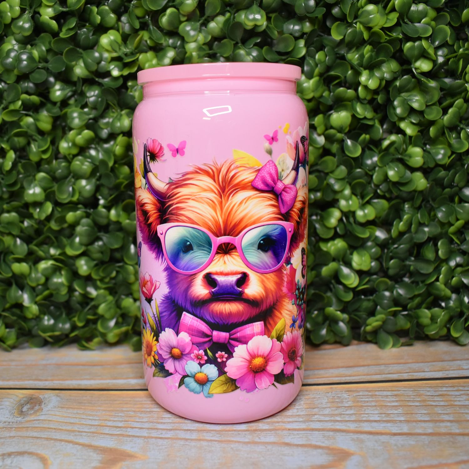 Cute Highland Cow Glass Can