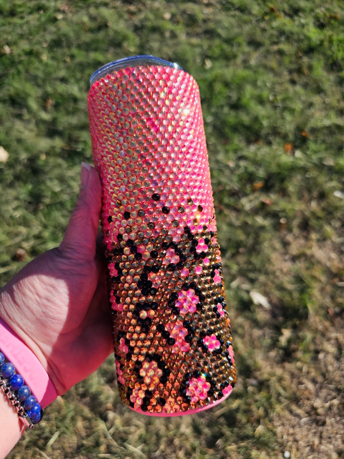 Pink Leopard Ombre Bling Tumbler