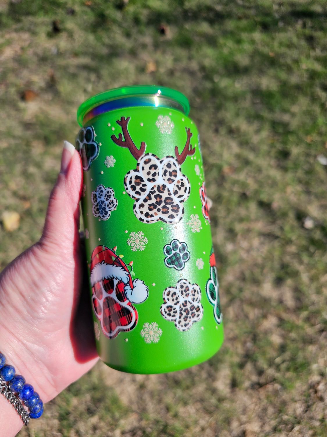 Christmas Paws Stainless Steel Can