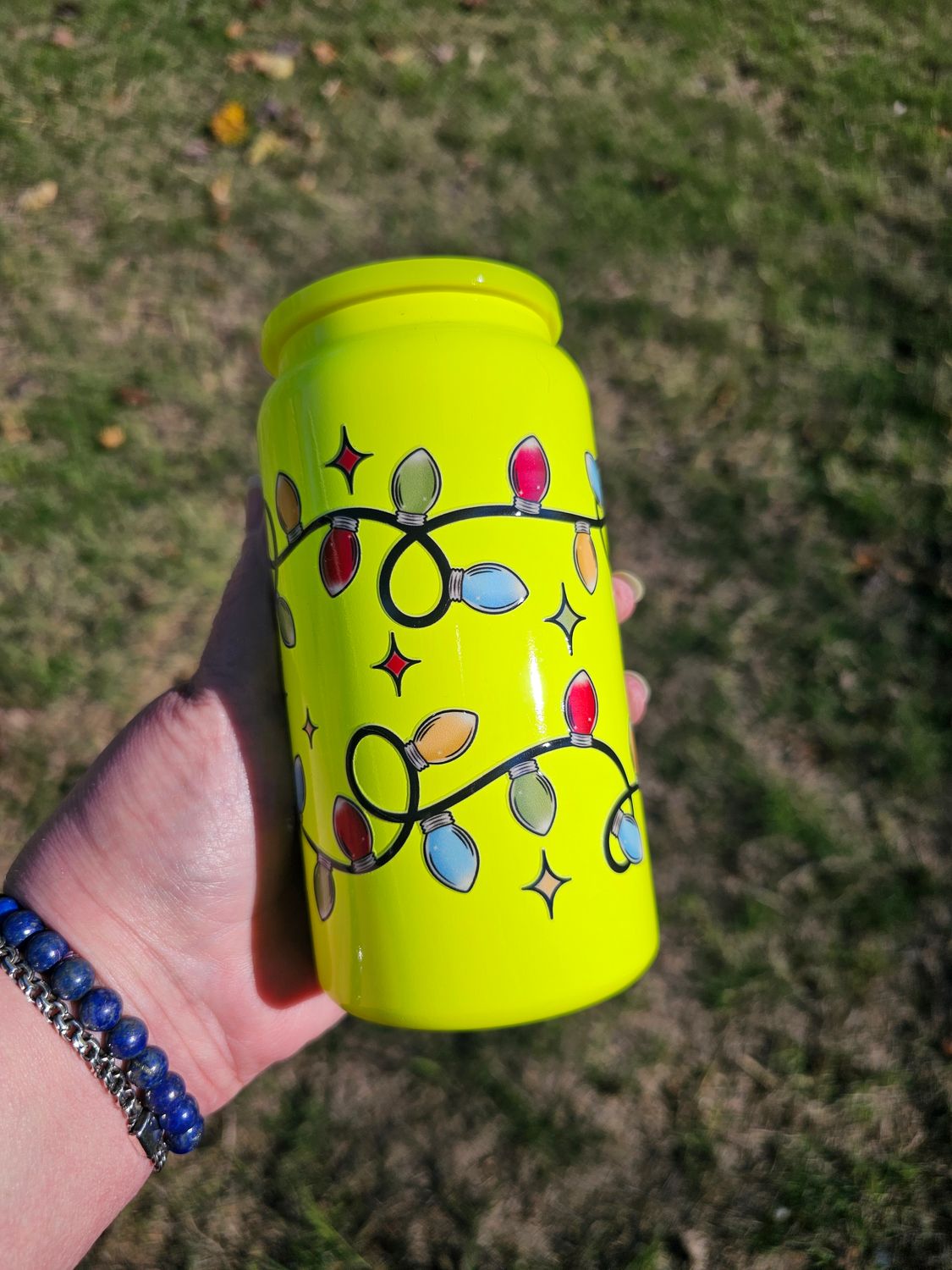 Christmas Lights Stainless Steel Can